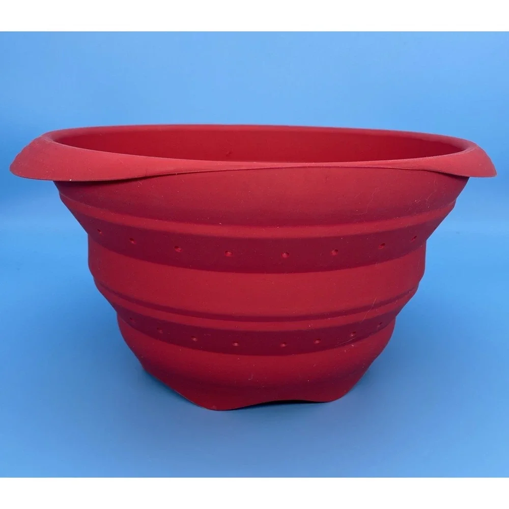 Colander Strainer Collapsible Red Silicone Heavy Duty